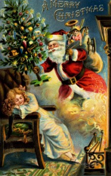 XS083 kids Christmas Santa Claus Oil Paintings